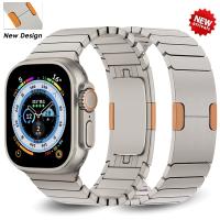 【lz】๑۩  Titanium Orange Strap para Apple Watch Link Bracelet Loop Stainless Steel Band iWatch 7 8 Ultra 6 5 4 44mm 42 49mm 45mm