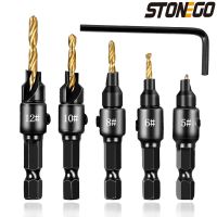 STONEGO 5Pcs/Set Countersink Drill Bit Set Chamfered Adjustable Drilling Tool Kit on Pilot Counter Sink Holes for Woodworking Drills  Drivers