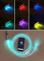 3W 12V Multicolor Fiber Optic Neon RGB Smartphone APP Car Interior Atmosphere Strip Light Illuminator Engine+3mm Skirt Cable Kit