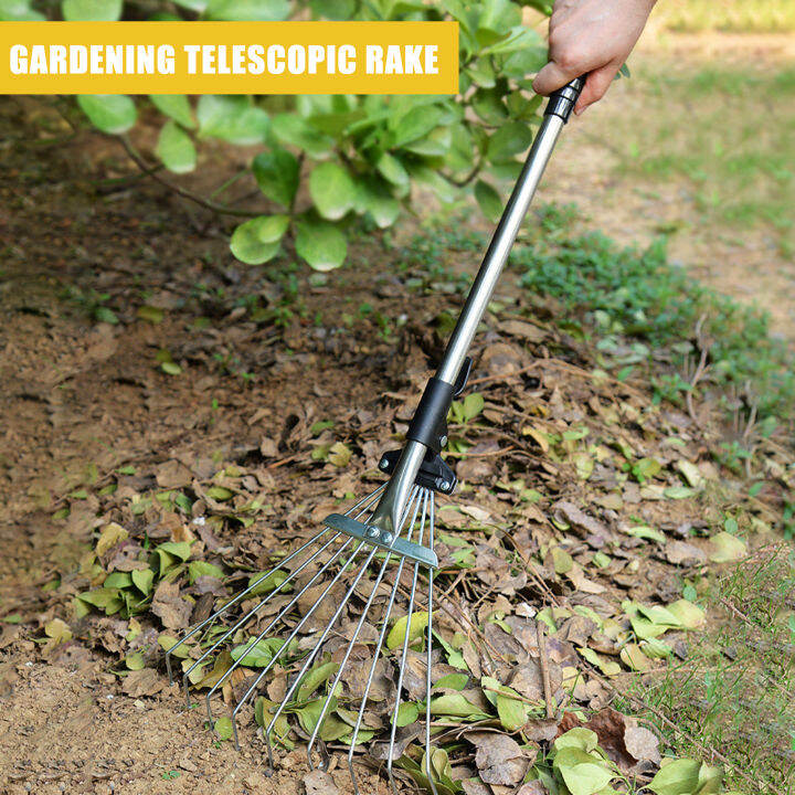 vbj67 Retractable Garden Rake Space-saving Garden Tool Adjustable ...