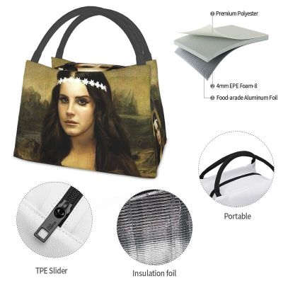 Lana Del Rey Mona Lisa Art ฉนวนถุงอาหารกลางวันสำหรับตั้งแคมป์ท่องเที่ยวตลก Leakproof Thermal Cooler Bento กล่องผู้หญิง