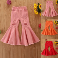 Toddler Denim Bell-Bottoms Pants Baby Girls Ruffle Bell Bottom Trousers Ruffle Flare Skinny Jeans For Kids vetment enfant fille