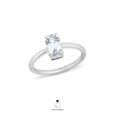 Haus of Jewelry - SIMPLE BAGUETTES DIAMOND RING แหวนเงินแท้ ประดับเพชรคิวบิกเซอร์โคเนีย (Cubic Zirconia)