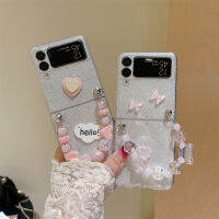 เคสฝาหลังสร้อยคอรูปผีเสื้อแว่นตา DIY ลายหัวใจแฟชั่นสำหรับ Samsung Galaxy Z Flip4 Z Flip3 Z พลิก3 Z 4เคสพีซีป้องกันการตกแบบใส