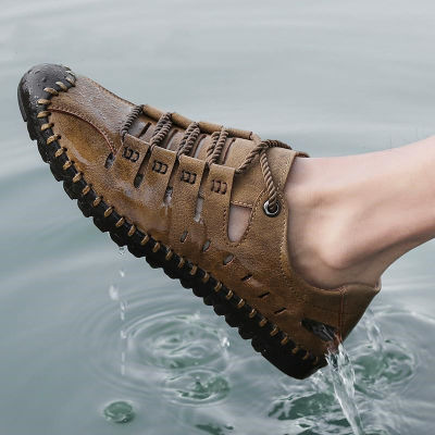ขนาดใหญ่ 38-46 ผู้ชายรองเท้าแตะฤดูร้อนรองเท้าลำลองบุรุษรองเท้าชายหาดรองเท้าหนังระบายอากาศ