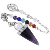 ZZOOI Reiki Buddha Head Cone Shape Pendulum Natural Amethyst Rose Quartz Crystal Stone Pendant For Dowsing Divination Hypnosis Jewelry