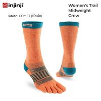 INJINJI ถุงเท้าวิ่งแยกนิ้ว ผู้หญิง ออกกำลังกาย เล่นกีฬากลางแจ้ง WOMEN TRAIL MIDWEIGHT CREW COMET รุ่นเทรล สี โคเม็ท ส้ม