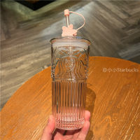 Starbuck ถ้วย2023ใหม่แก้วสีชมพูเชอร์รี่ไล่ระดับสีแก้วแบบมีหลอดแก้วกาแฟคลาสสิกถ้วยน้ำเรียบง่าย