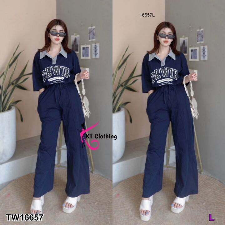 tw16657-set-2-ชิ้น-เสื้อคอปกแขนสั้น-กางเกงขายาว