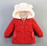 New Style Keeping Warm Winter Girls Jacket Plus Velvet Thick Cute Hooded Outerwear For Girl 3 Color Baby Kids Clothes