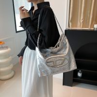 ₪ Garbage bag silver jingle bag womens tote bag pleated withdrawal small sachet large capacity bucket bag shoulder bag