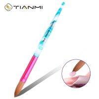 TIANMI Kolinsky Acrylic Nail Brush Nail ExtensionWhite Swirl Blue Handle with Pink Ferrule Round and Crimped Size 8 20