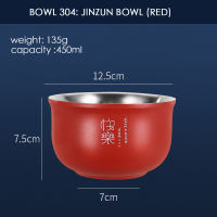 Color 304 stainless steel bowl double anti-scalding food container Korean rice salad bowl ramen instant noodle soup bowl metal