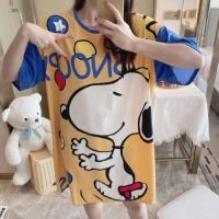 COD SDFGDERGRER Women Korean Fashion Milk Silk Thin Pyjamas Summer Plus Size Cartoon Snoopy Print Summer Large Size Short Sleeve Casual Nightdress