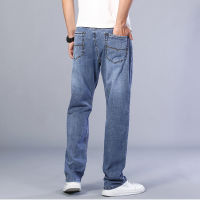 Plus Size 40 42 44 Mens Light Blue Straight-leg Jeans 2023 Autumn New Classic Business Casual Stretch Loose Denim Pants Male