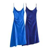 Midi slip dress 23 summer new European and American wholesale 20 womens silk satin texture skirt B4-68369