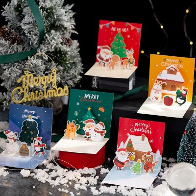 Christmas 3D Pop Up Cards Greeting Envelope Friend Family Blessing Postcard Birthday New Year Gifts Thank You Cards Decoration
