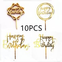 10 Pcs Rose Gold Happy Birthday Cake Topper Silver black Simple Design Acrylic Cake Toppers Baby Shower Party Dessert Decoration