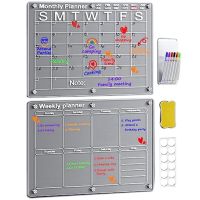 Magnetic Acrylic Calendar for Fridge, 2 Pcs Clear Dry Erase Board for Refrigerator, Reusable Monthly &amp; Weekly Planner