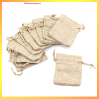 Hassanne 10pcs เล็กๆกระสอบกระสอบกระสอบผ้าลินินกระเป๋า drawstring Wedding Supplies