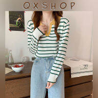 QXshop สินค้ามาใหม่? เสื้อยืดแฟชั่นลายทาง คอวี ลายทาง ? สีสันหลายให้เลือก สดใสมาก การออกแบบดีไซน์ลงตัว เก๋ ใหม่ ดูดี  เป๊ะเว่อออ