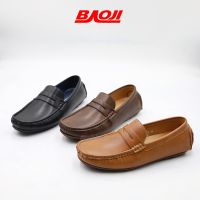 BAOJI รองเท้าหนัง โลฟเฟอร์ หนังนิ่ม พื้นนุ่ม เย็บพื้น รุ่น BK5070 (สีดำ / น้ำตาล/ เหลือง) ไซส์ 40-45