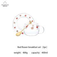 MDZF 400ml Flower Milk Cup With Spoon Coffee Breakfast Mug Set Dessert Plate Japanese Style Water Cup And Dish Cute Girls Gifts