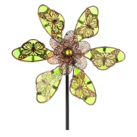 Luminous Butterfly Flower Windmill Outdoor Garden Wind Spinners Creative Metal Art Stake Landscape Wind Mill Yard Decoration