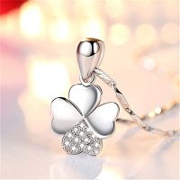 Romantic Zircon Clover Necklace Female Jewelry Trendy Silver 925 Necklace Women Chain Accessories Bright Pendant Choker Bijou Fashion Chain Necklaces