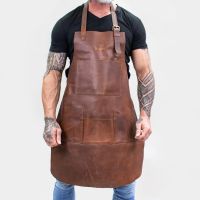 Brown Black Microfiber Pu Leather Apron Work Shop Aprons With Pockets Working Uniform For Barista Bar Artisan Gardener Cooking Aprons