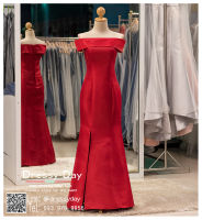 ชุดราตรียาวมีแขน เปิดไหล่ ชุดไปงานแต่งกลางคืน คนอ้วนใส่สวย PFL064-4XL-RED แดง