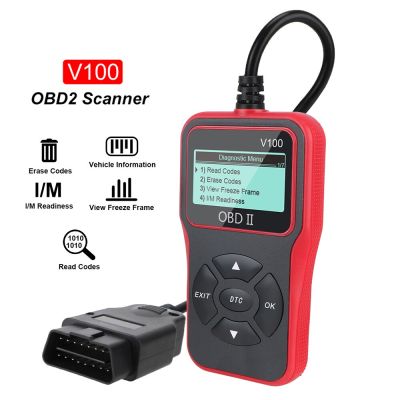 เครื่องอ่านรหัส OBD2 V100 EOBD OBD 2เครื่องสแกนเนอร์เครื่องมือวินิจฉัยรถยนต์จอแสดงผลดิจิตอล Universal 16 Pin Plug And Play 12V