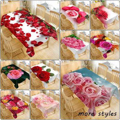 Rose Flower Printed Rectangular Tablecloth Wedding Party Decoration Waterproof Coffee Table Set Waterproof Kitchen Tablecloth