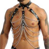 【YF】 Men Punk Gothic Style PU Leather Harness Metal O-Ring Chain Halter Body Shoulder Chest Belt Armband Adjustable Buckle Suspenders