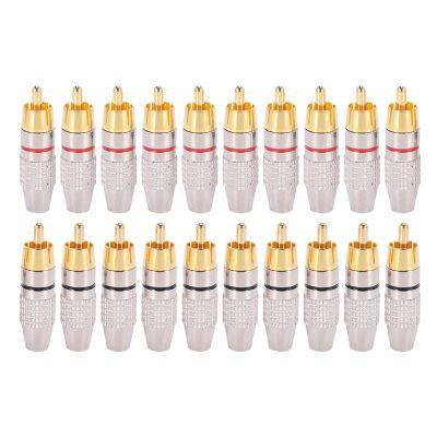 20 Pcs RCA Plug Audio Video Locking Cable Connector Gold Plated