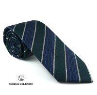 Giorgio Del Sarto Necktie 7.5 cm Green with Blue Stripe Fabric Texture เนคไทสีเขียวมีเท็กเจอร์