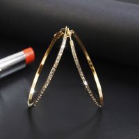 Fashion Hoop Earrings With Rhinestone Circle Earrings Simple Pendientes Big Circle Gold Color Loop Earrings For Women Jewelries