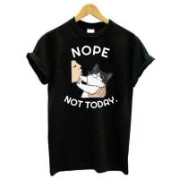 Cotton T Shirt Vintage Funny Cat Lover Tee Shirt Kawaii Black Cat Nope Not Today Graphic Gildan