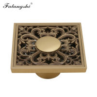 Copper Brass Floor Drains 10cm Square Flower Art Carved Toilet Drain Cover Invisible Anti-Odor Drain Strainer WB9004