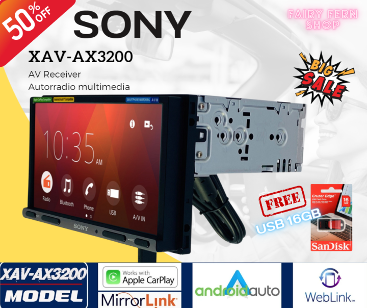 สินค้าใหม่-จอติดรถยนต์-sony-xav-ax3200-ของแท้100-โซนี่-วิทยุติดรถยนต์-มีบลูทูธ-จอ2din-6-95นิ้ว-เชื่อมต่อ-android-หรือ-ios-รองรับ-apple-carplay-android-auto-weplink