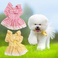 with Traction Ring Pet Princess Dress Ruffle Sleeves Dress Up Stylish Plaid Print Puppy Dog Skirt Pet Bowknot Collar Dresses