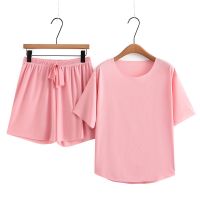 【มีไซส์ใหญ่】Plus Size Womens 2XL-5XL 2 Pieces Summer Sets Casual Solid Color Sleepwear Female Suits