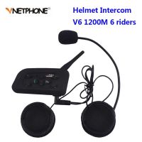 Vnetphone Interphone แบบบลูทูธ V6 1200เมตรหมวกกันน็อคมอเตอร์ไซต์ติดบลูทูธหูฟังอินเตอร์คอม Intercomunicador Moto Interfones สำหรับ6 Riders