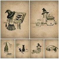 Gothic Witchy Art Print Bat Listening To Music And Kitchen Witch Print Victorian Raven In A Top Hat Wall Art Poster Print Decor