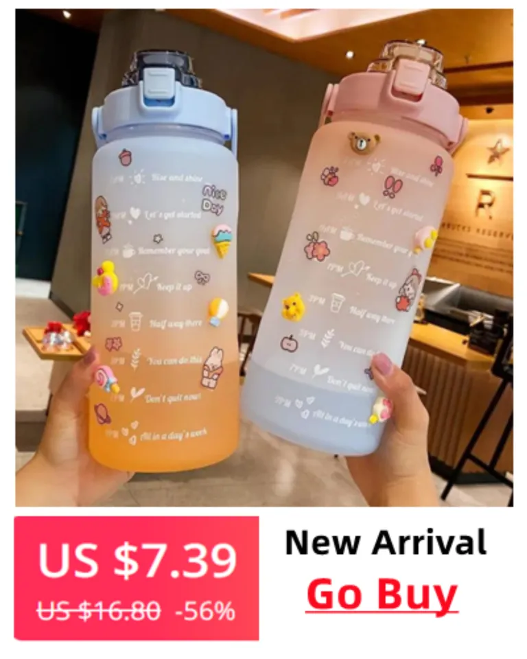 Water Bottle 2 Liters with Lid and Straw Timescale Reminder for Sport  Outdoors Cute Water Bottles for Girls Free Shipping Items