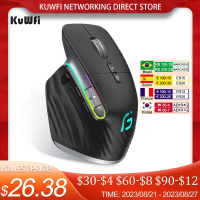 KuWFi Bluetooth5.0เมาส์ไร้สาย + 2.4GHz โหมดคู่เมาส์สำหรับเล่นเกมส์ USB การเมาส์แนวตั้งเงียบแบบชาร์จไฟได้ตามหลักสรีรศาสตร์สำหรับคอมพิวเตอร์ Meimiao