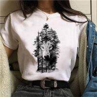 Tshirt Wolf Printed Tshirt Cartoon Graphic Tee Anime 90S Tshirt Ullzang