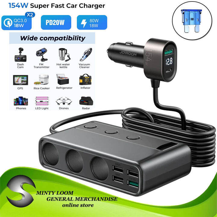 9 in 1 Car Charger Adapter, Joyroom 3 Socket Cigarette Lighter Splitter