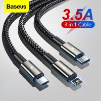 [3C electronic digital]  Baseus 3 In 1 USB สายสำหรับ iPhone 13 12 11 Pro Max ที่ชาร์จไฟรวดเร็ว USB Type C สายโทรศัพท์สำหรับ Huawei Xiaomi Samsung ที่ชาร์จไมโคร