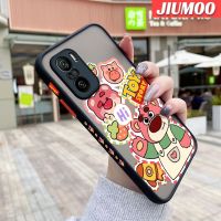 เคส JIUMOO สำหรับ Xiaomi MI POCO F3 Redmi K40 K40 Pro ลายการ์ตูนหมีสตรอเบอร์รี่บางดีไซน์ใหม่ขอบสี่เหลี่ยมด้านข้างกันกระแทกมีน้ำค้างแข็งโปร่งใสแข็งเคสมือถือปลอกซิลิโคนคลุมทั้งหมดกล้องป้องกันนุ่ม